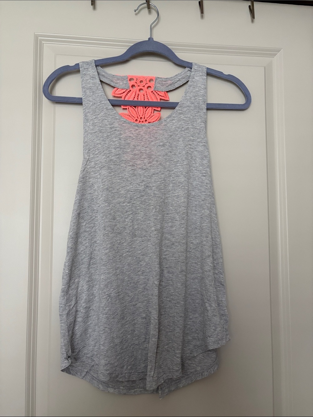 aerie Gray Tank Top with Neon Pink Lace Back Detail